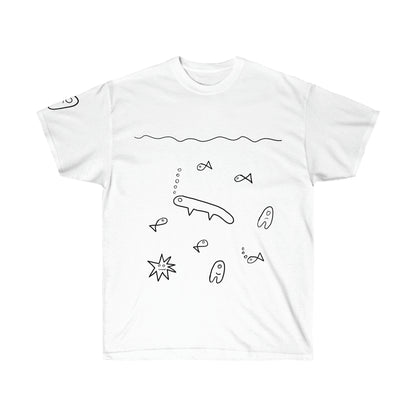 The Schwurbert Under the Sea T-Shirt from schwurbert.store in white from the Front