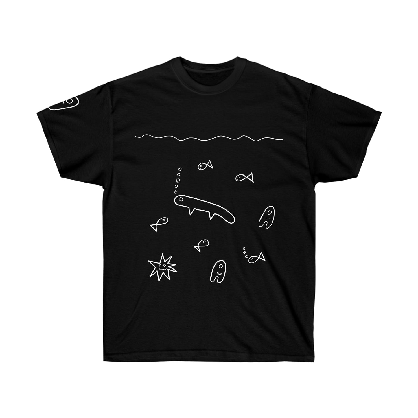 The Schwurbert Under the Sea T-Shirt from schwurbert.store in black from the Front