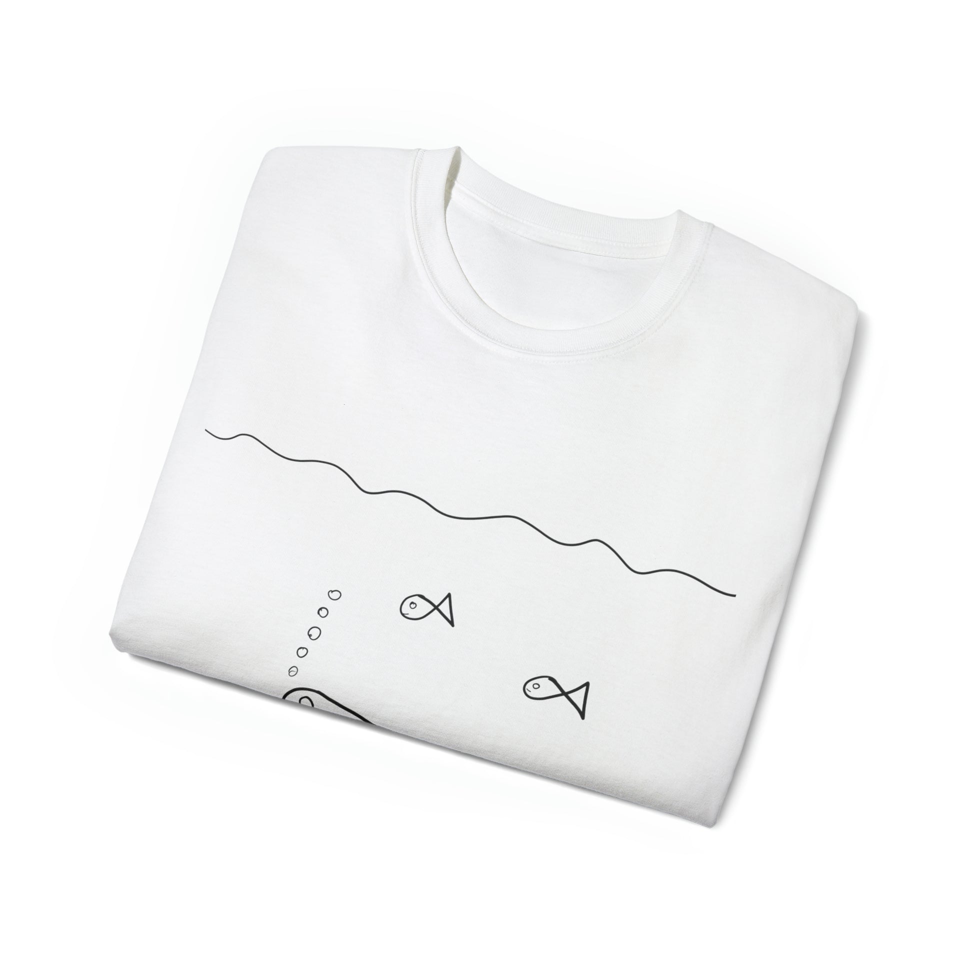 The Schwurbert Under the Sea T-Shirt from schwurbert.store in white folded from the Front