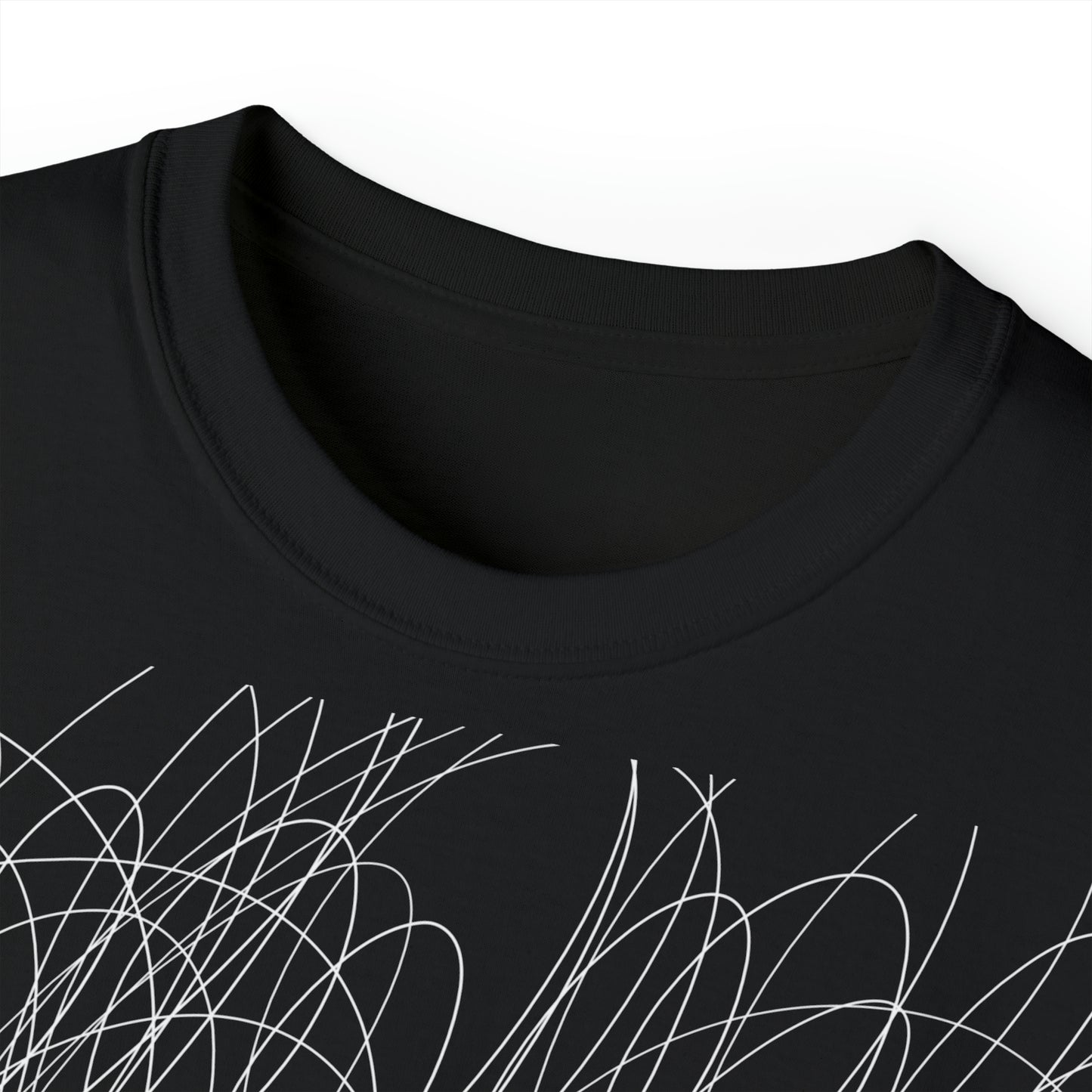 The Vibes Tee in black from Schwurbert.Store from the front closeup of the neck.