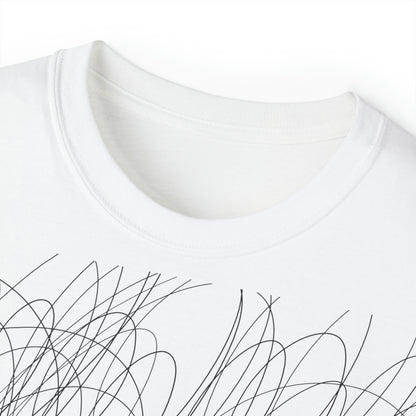 The Vibes Tee in white from Schwurbert.Store from the front closeup of the neck.